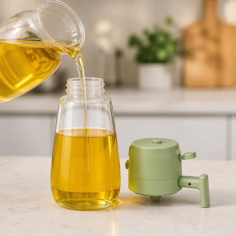 2 in 1 Oil Spray Bottle Green – Leak Proof Design