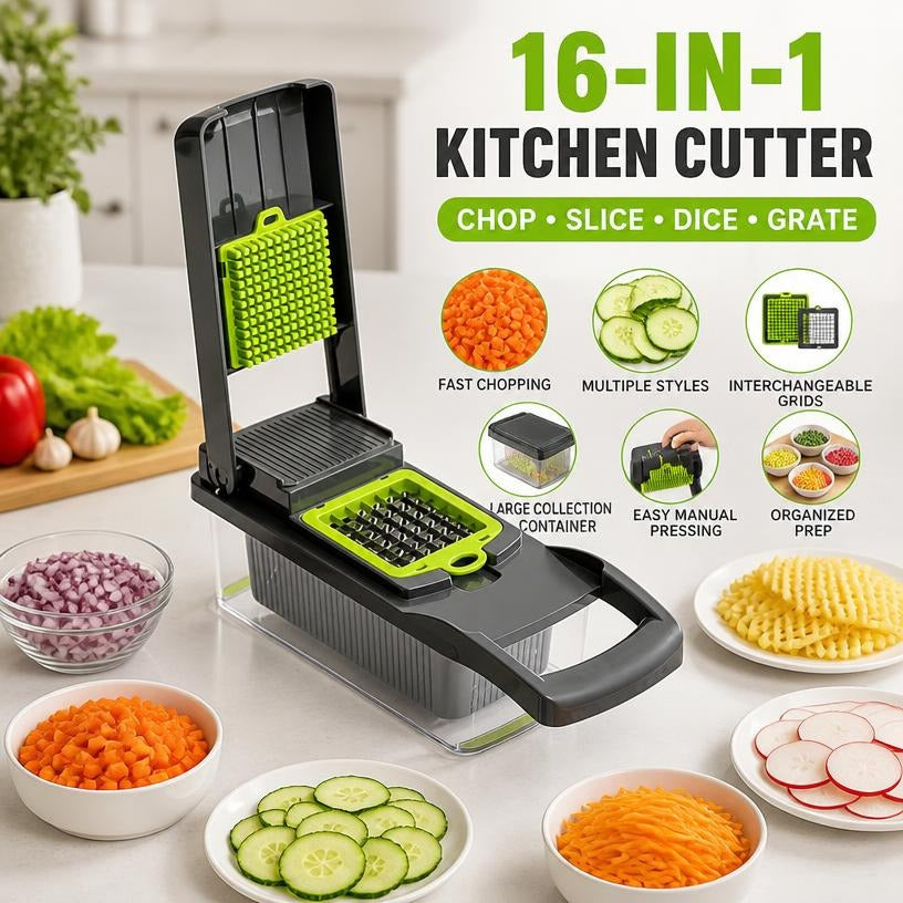 16 in 1 Vegetable Cutter – Chopping Onion in Container