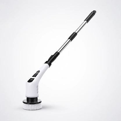 Electric spin scrubber long extendable telescopic handle side view
