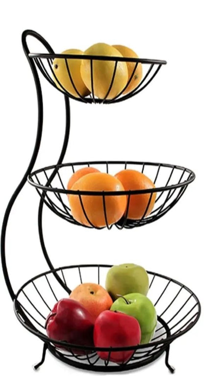 Elegant 3 tier black metal fruit basket stand good food good mood kitchen decor