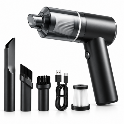 Portable car vacuum cleaner 2 in 1 with HEPA filter brush nozzle USB cable black