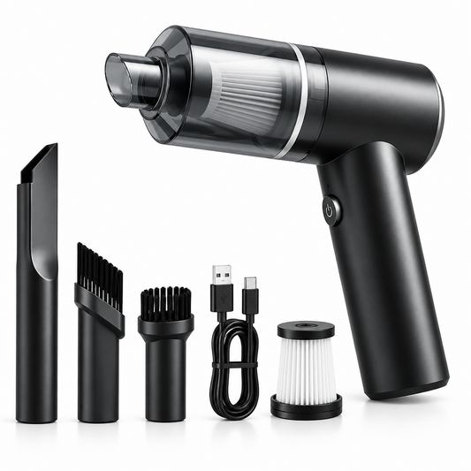 Portable car vacuum cleaner 2 in 1 with HEPA filter brush nozzle USB cable black