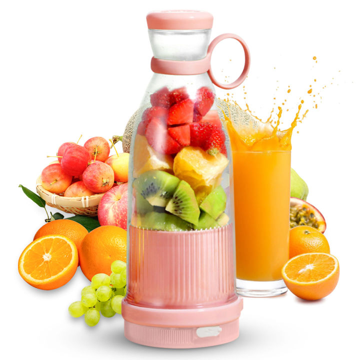 Portable juicer blender bottle disassembled parts pink blue