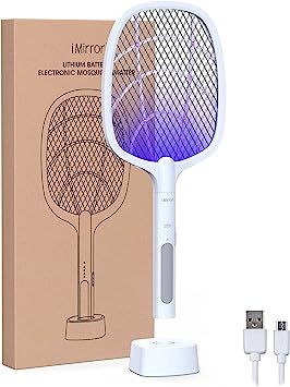 Mosquito racket features infographic - rechargeable USB, electric mesh, handheld, indoor use