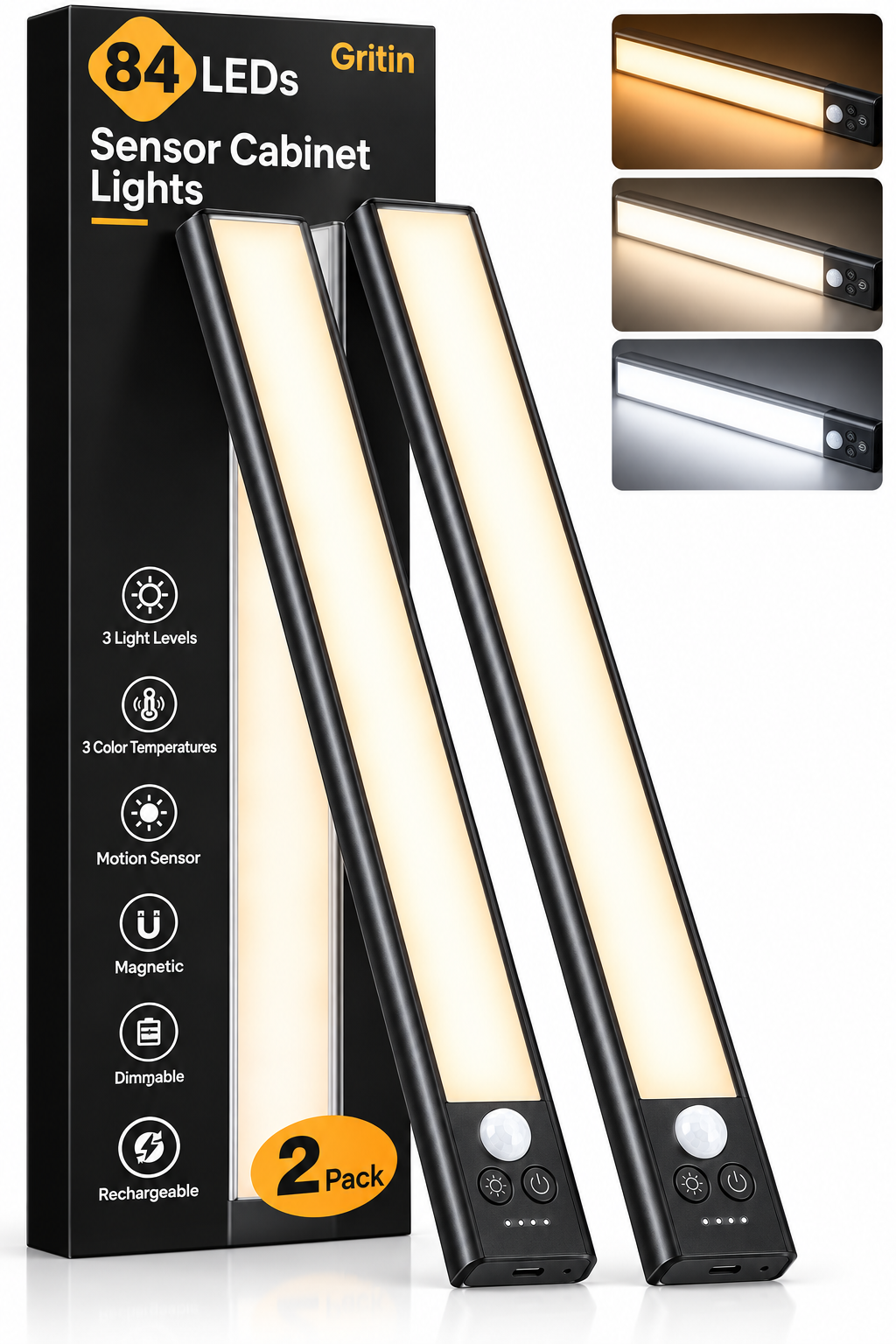 Gritin 84 LED Sensor Cabinet Lights Enhanced