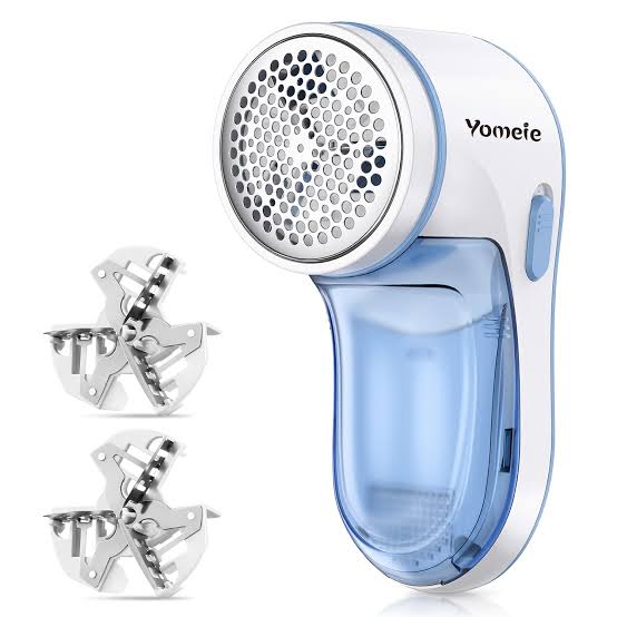 Fabric shaver lint remover with 2 replacement steel blades white blue