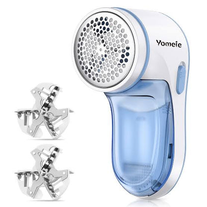 Fabric shaver lint remover with 2 replacement steel blades white blue