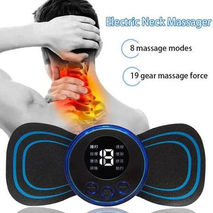 Man using mini massager on back lower back pain USB cable