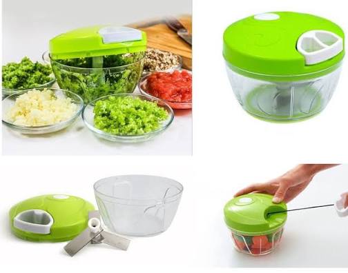 Manual vegetable chopper hand pull green chili tomato herbs chopped
