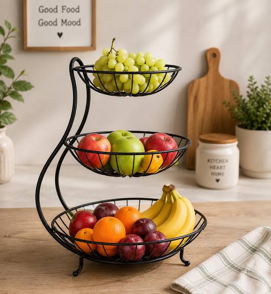 3 tier metal fruit basket stand kitchen organizer with fruits
